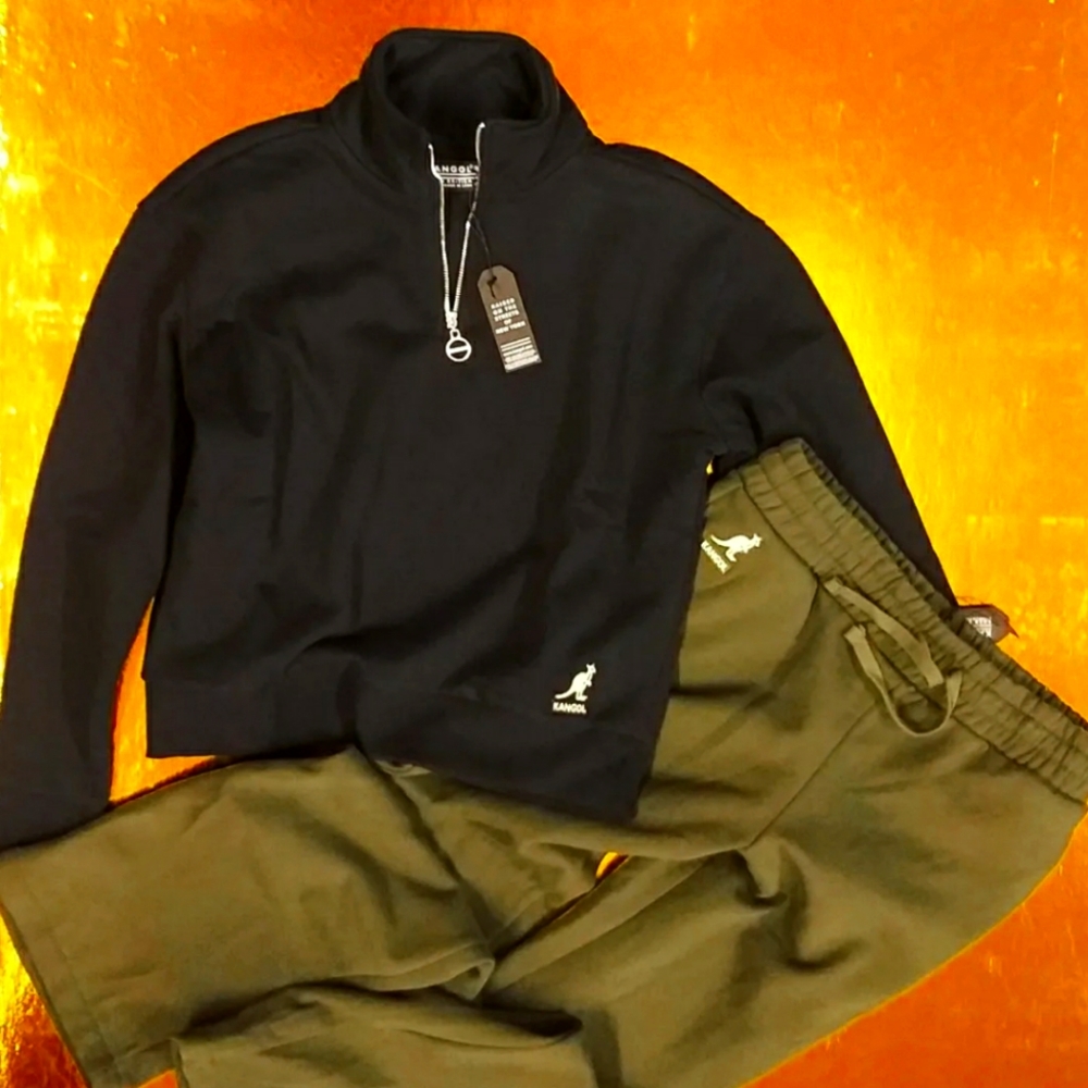 KANGO Sueded 1/4 Zip Crop Hoodie  and  sueded straight leg joggers'